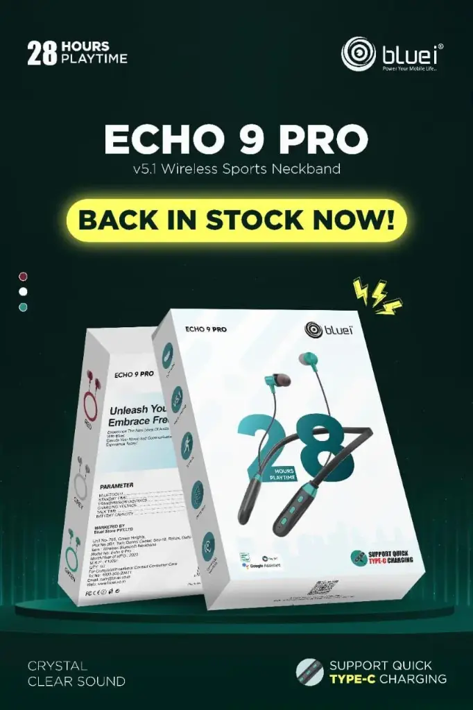 Blue i- ECHO 9 Pro BT Neckband (28hrs Playtime)