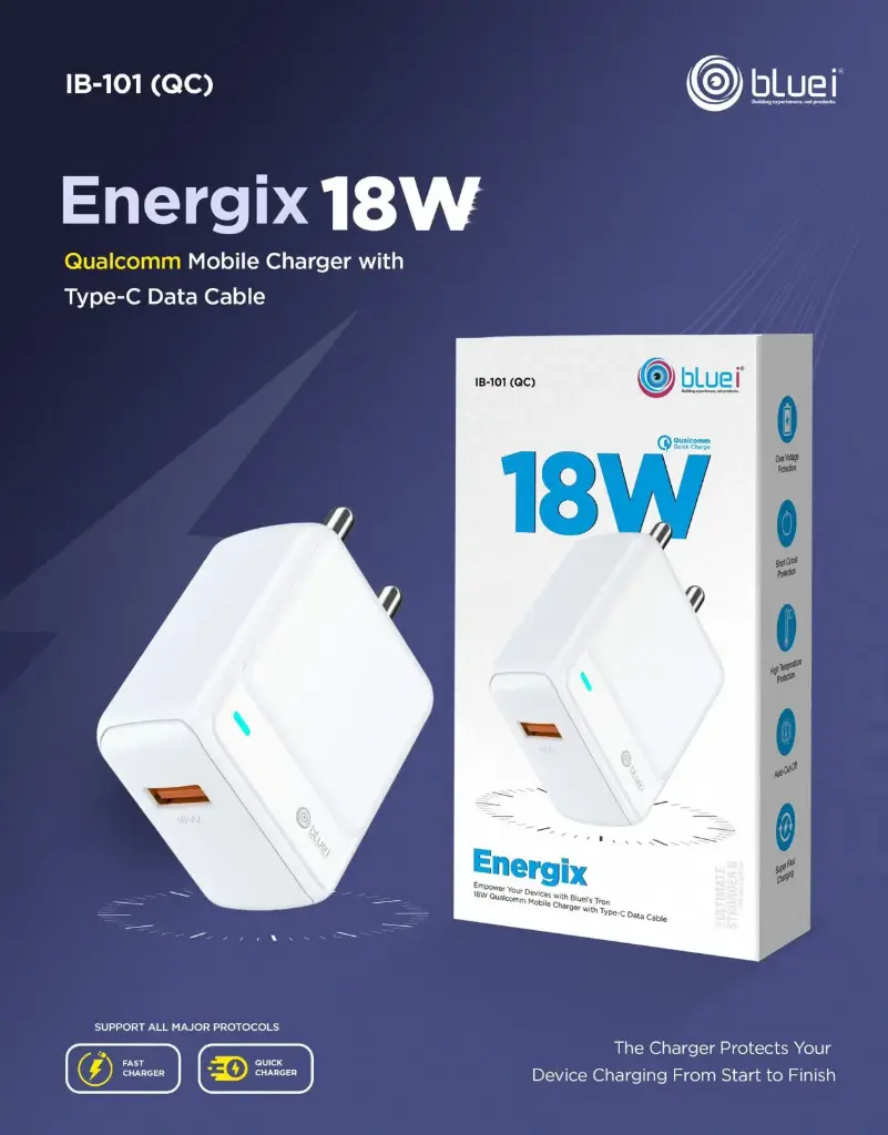 Bluei-IB-101 QC Energix (18W) Single USB With Type c Cable