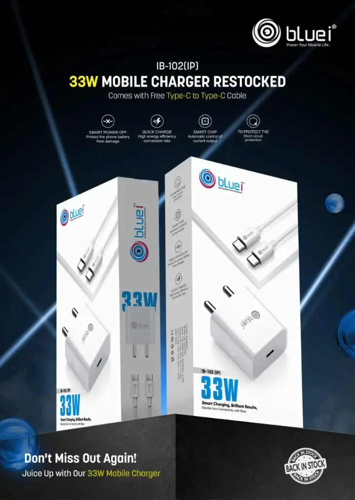 Bluei-IB -102 (IP) 33W PD With PD Type C Cable (For iphone)