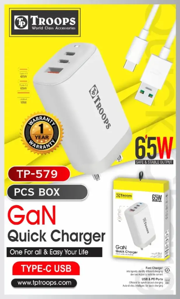 TP-0579 CLOSE  65W GAN QUICK CHARGER TYPE C 1Y GRNTY