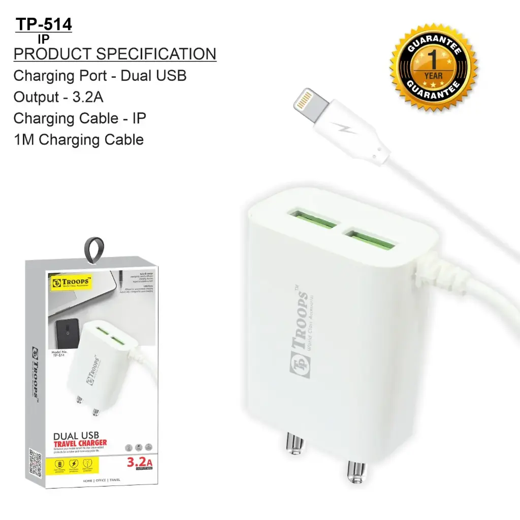 TP-0514 CLOSE  3.2AMP I PHONE 5 + 2USB CHARGER 1Y WRANTY