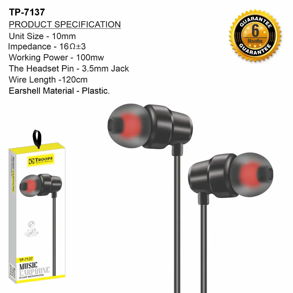 TP-7137  MUSIC EARPHONE 6M GRNTY