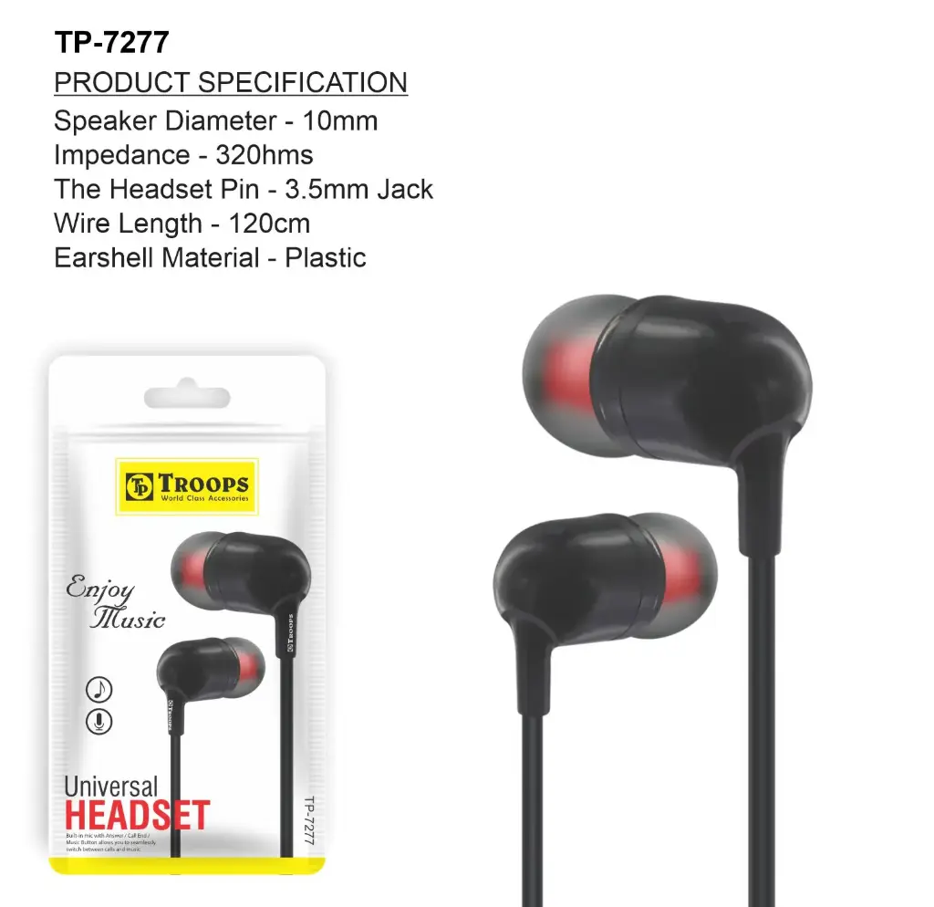 TP-7277  EARPHONE WITHOUT AUX 35CM 1.9MM PAIR