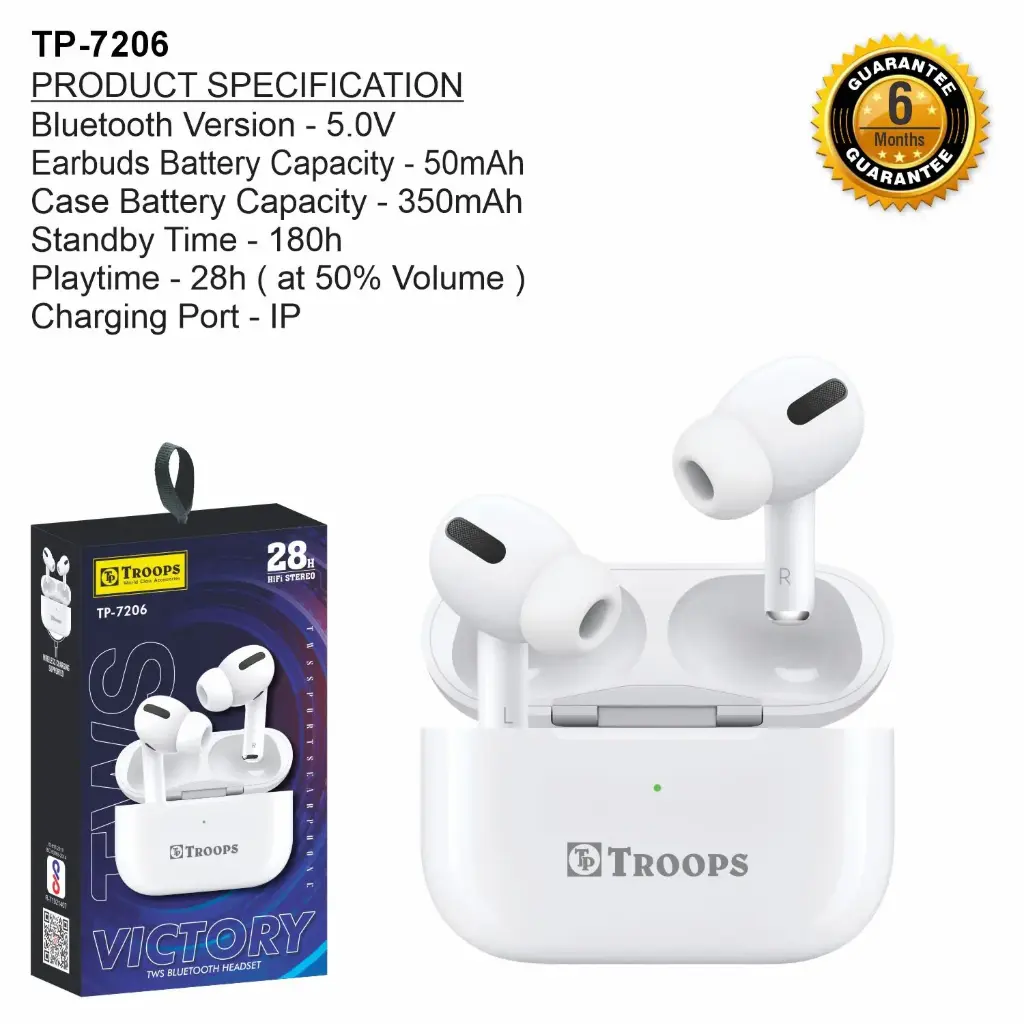TP-7206  28Hours HIFI TWS EARBUDS 6M GRNTY