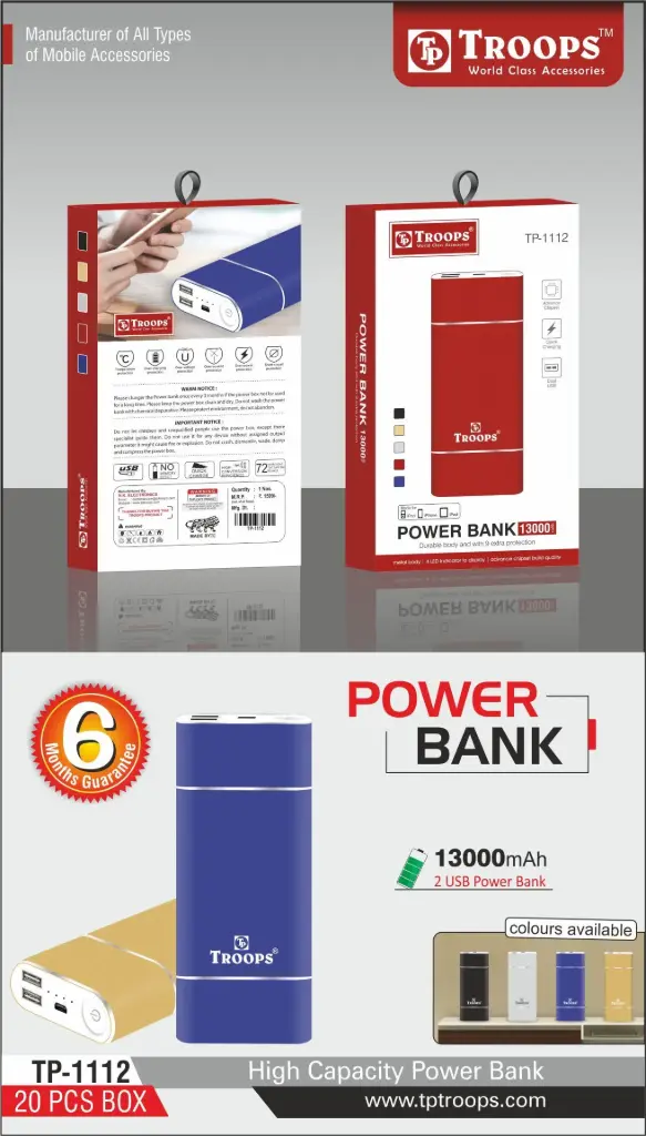 TP-1112 CLOSE  13000MAH METAL PO BK 6M WRANTY