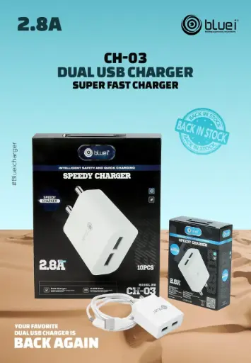 Bluei-Ch-03 Charger (2.8A) Dual USB With Micro Cable
