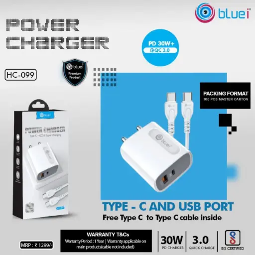 Bluei-Quick Charge HC-099 (QC 3.0A + 30W PD ) Charger