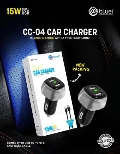 Blue i-CC-04 Car Charger (3.1A with Type c cable)