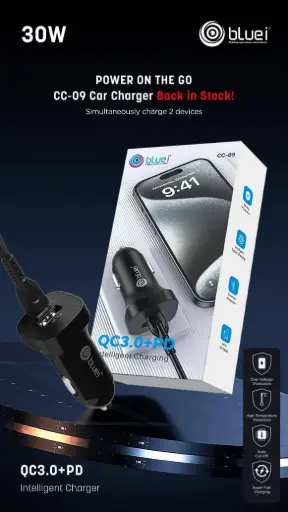 Bluei-CC-09 Car Charger (QC 3.0 + PD 30W) PD Type c Cable