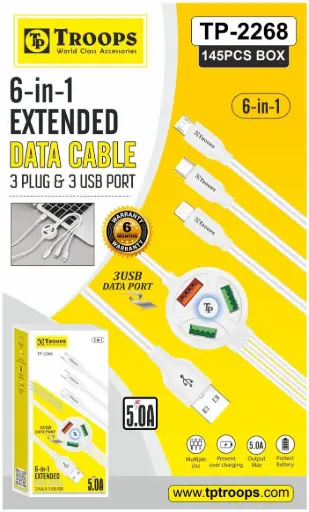 TP-2268  5.0A 3USB PORT 6IN1 EXTENDED DATA CABLE NO GRNTY