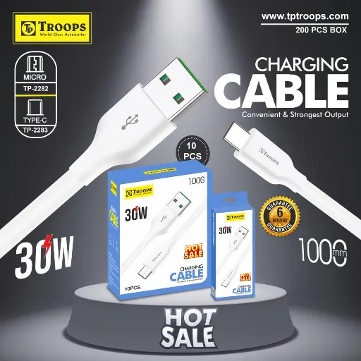 TP-2283  USB+TYPE C 2.5A 1MTR DESIGN CHARGING CABLE 6M GRNTY