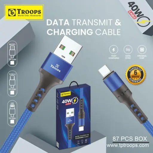 TP-2289  40W USB+S3 DATA TRANSMIT AND CHARG CABLE 6M GRNTY