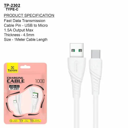 TP-2302  USB+TYPE C 4.5MM 1MTR CHAR+DATA CABLE POLY NO GRNTY