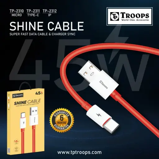 TP-2311 CLOSE  45W USB+TYPE C 3.8MM CABLE 1.5MTR PLST CAP 6M GRNTY
