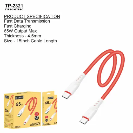 TP-2321  65W 4.5MM 15INCH TYPEC+TYPE C 6M GRNTY CABLE