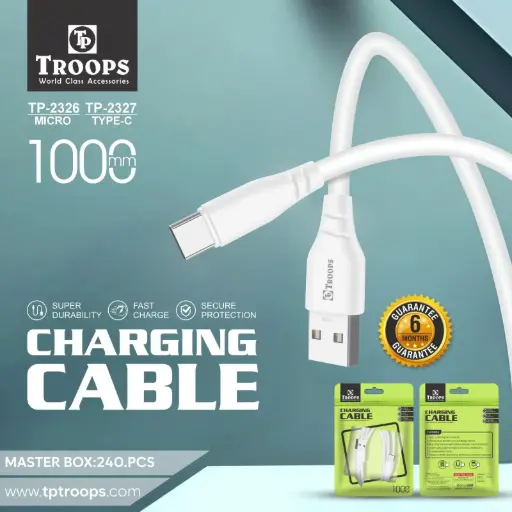 TP-2327  USB+TYPE C 1MTR WHITE CABLE 6M GRNTY