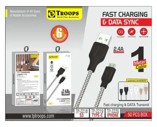 TP-2219 CLOSE  USB+TYPE-C 2.4A DATA SYNC CABLE NO WRANTY
