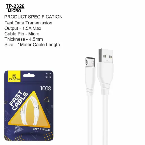 TP-2326  USB+MICRO 1MTR WHITE CABLE 6M GRNTY