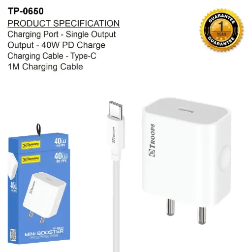 TP-0650  SMALL TYPE C CHARGER 1Y GRNTY