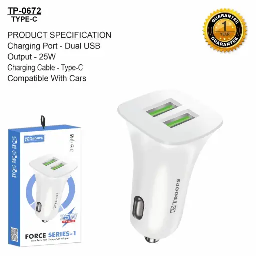 TP-0672  25W FORCE SERIES 1 TYPE C CAR CHAR 1Y GRNTY