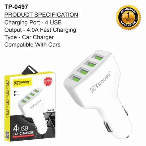 TP-0497 CLOSE  4 USB CAR CHARGER (4.0A) 1Y WRANTY