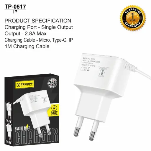 TP-0517 CLOSE  2.8AMP I PHONE CHARGER 1Y WRANTY