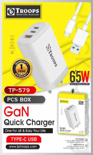 TP-0579 CLOSE  65W GAN QUICK CHARGER TYPE C 1Y GRNTY