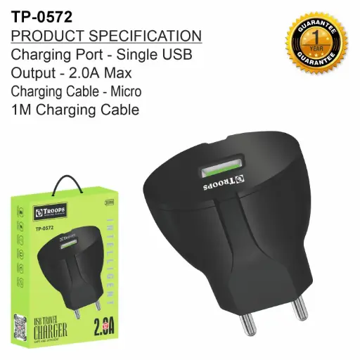 TP-0572 CLOSE  2.0AMP USB TRAVEL CHARGER 1Y GRNTY
