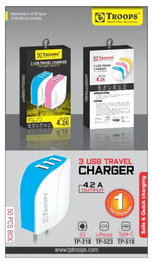 TP-218 CLOSE  4.2AMP S3 TYPE-B PHONE CHARGER 1Y WRANTY