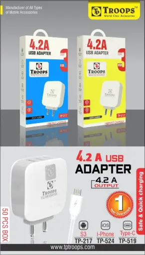 TP-217 CLOSE  4.2AMP SQURE TYPE-B CHARGER 1Y WRANTY