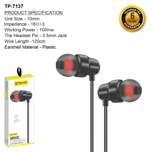 TP-7137  MUSIC EARPHONE 6M GRNTY