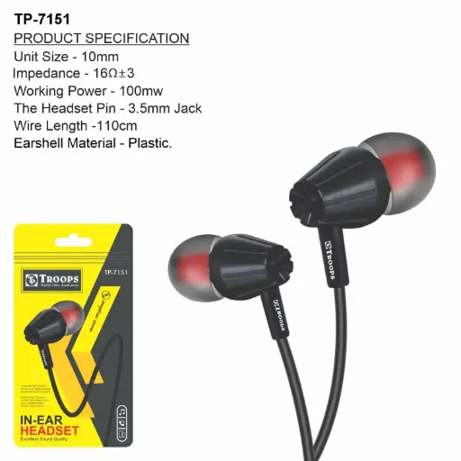 TP-7151  IN-EAR HEADSET WITH MIC POLY PKG