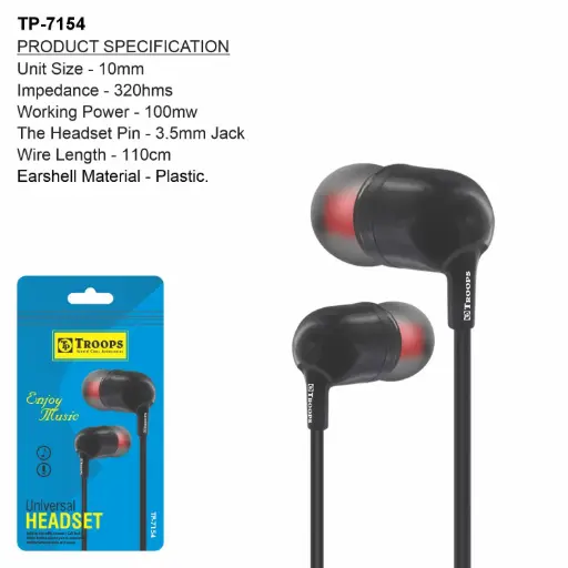 TP-7154  UNIVERSAL HEADSET WITH MIC POLY PKG