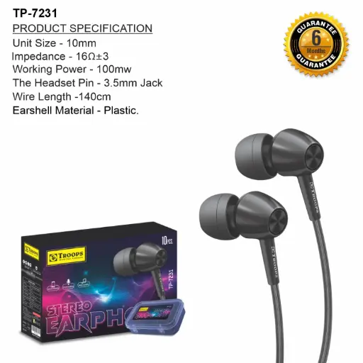 TP-7231  EXTRA BASS STEREO EARPHONE 6M GRNTY