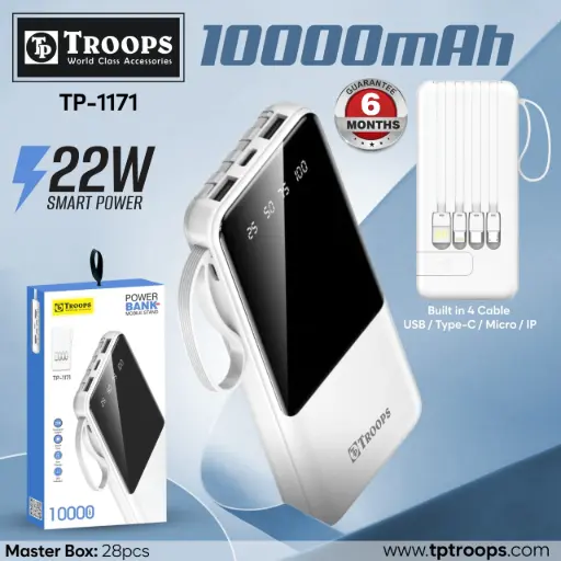 TP-1171  10000MAH 5IN1 BUILT IN CABLE PO BANK 6M GRNTY