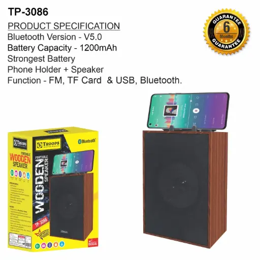 TP-3086  WOODEN SPEAKER POWERFUL BASS 6M GRNTY