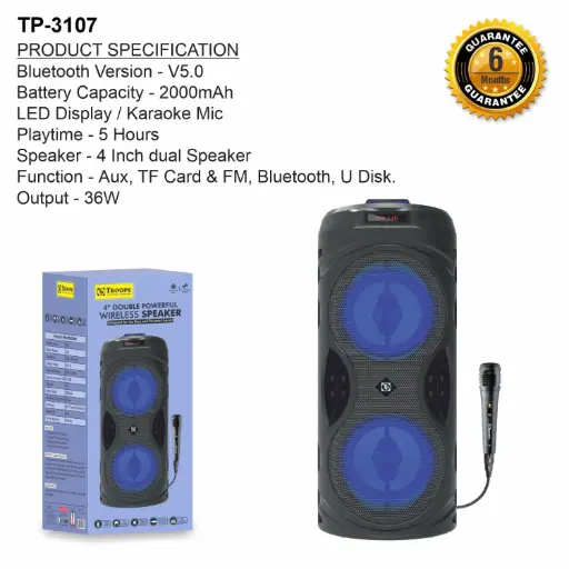 TP-3107 CLOSE  4INCH DUAL POWERFULL WIRELESS SPEAKER